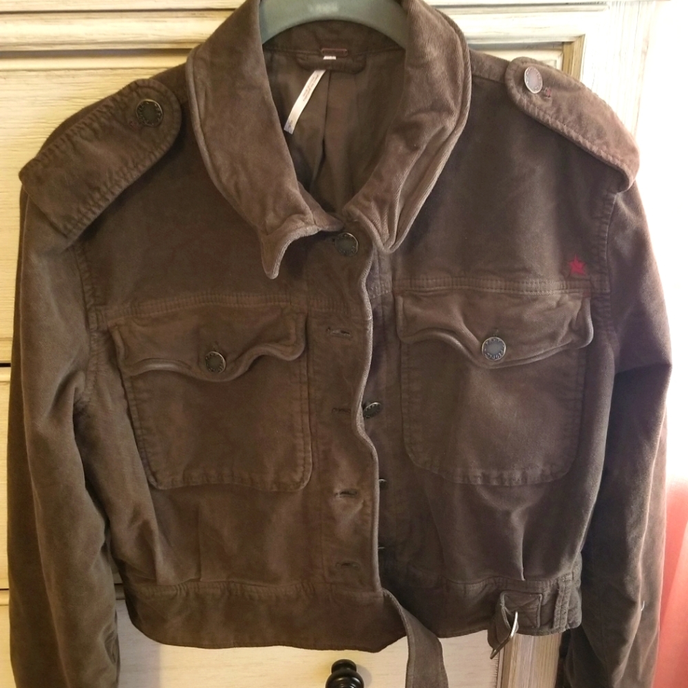 Free People Brown Corduroy Military-Inspired Jacket